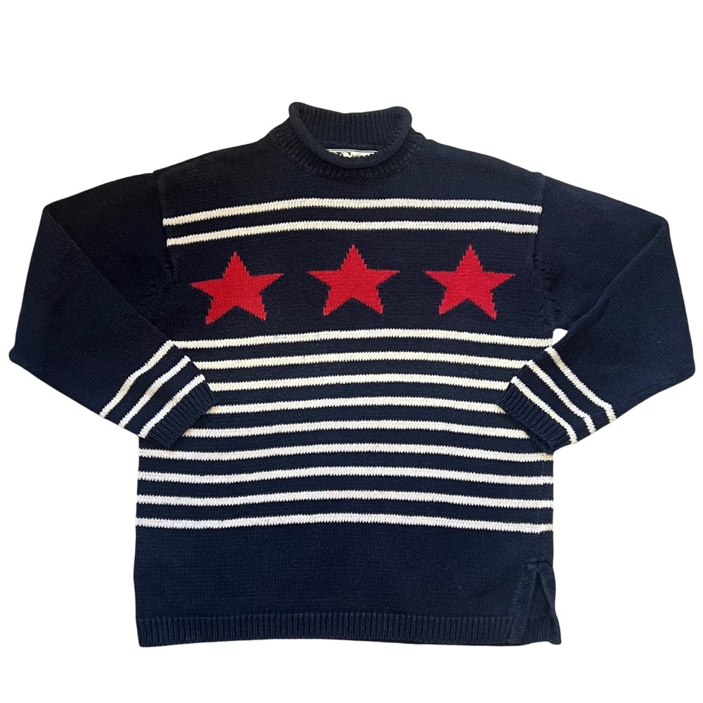 VTG Norton Studio Knit Sweater Womens S Stars Stripes Red Navy Blue Patriotic